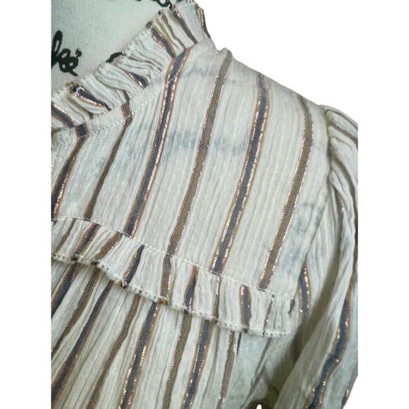 ULLA JOHNSON ROSALIND DRESS CREAM METALLIC RUFFLES RUCHED
SZ 12 OATMEAL CORE - Picture 15 of 16